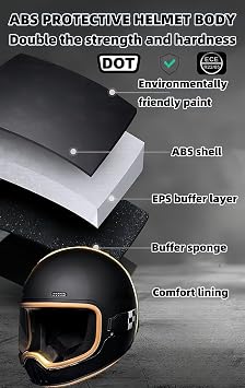 Retro Classic Full Face Motorcycle Helmet, Street Bike Helmet with Sun Visor, Unisex-Adult Cafe Racer ATV UTV Scooter Helmets DOT ECE Approved