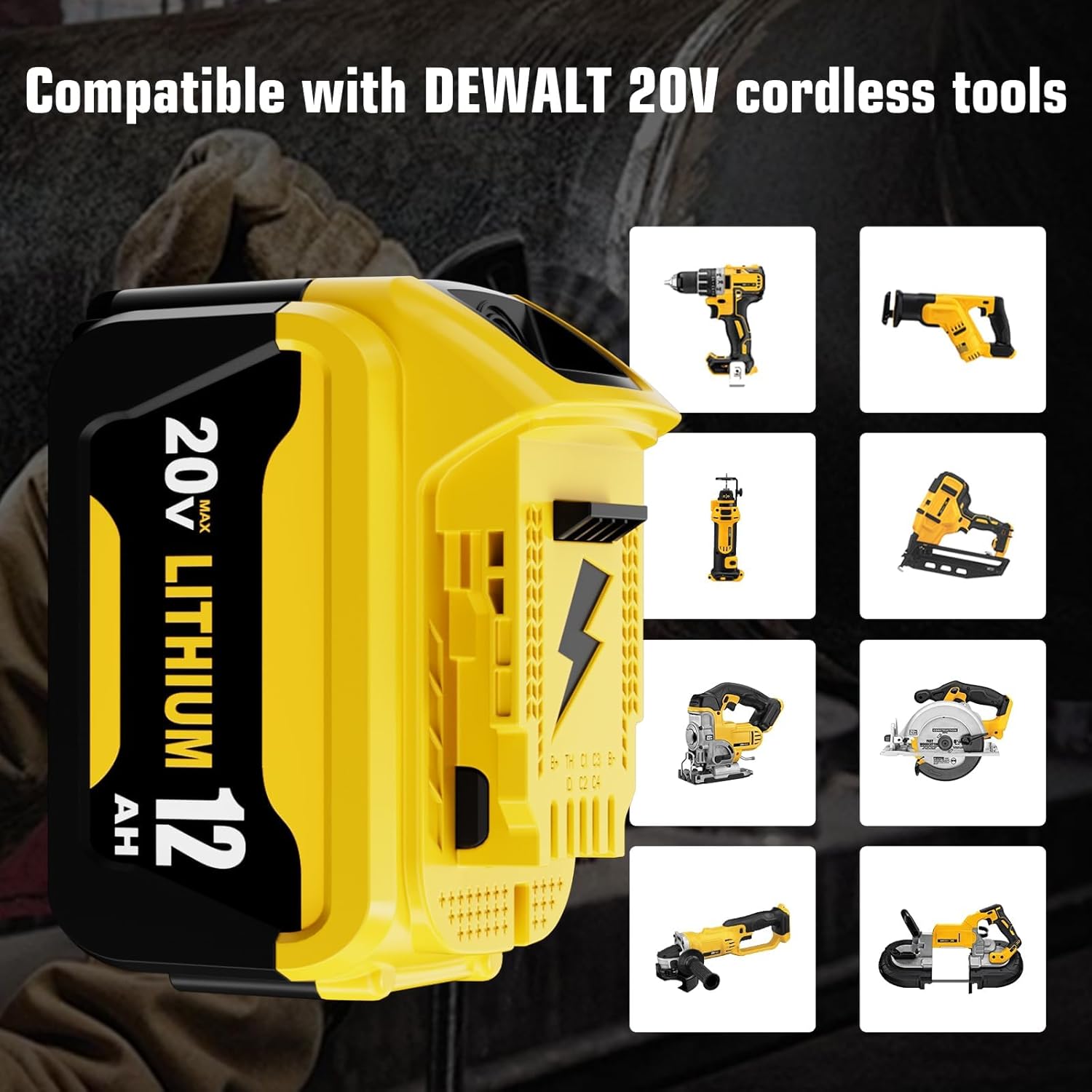 4 Packs 12000mAh High Capacity Replacement for Dewalt 20V Battery and DCB104 4-Port Charger Compatible with Dewalt 20V Battery Lithium DCB206 DCB207 DCB204 DCB200 DCB201 Series Power Tool(5Pack）