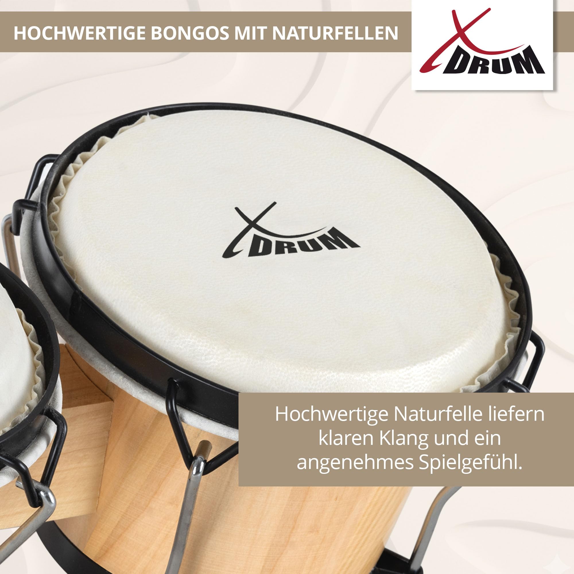XDrum PERC Bongos Club Rosso Vino - 2 Tamburi da 6" e 7" - Bongos con pelli naturali accordabili e chiave di accordatura - Tamburi in legno naturali