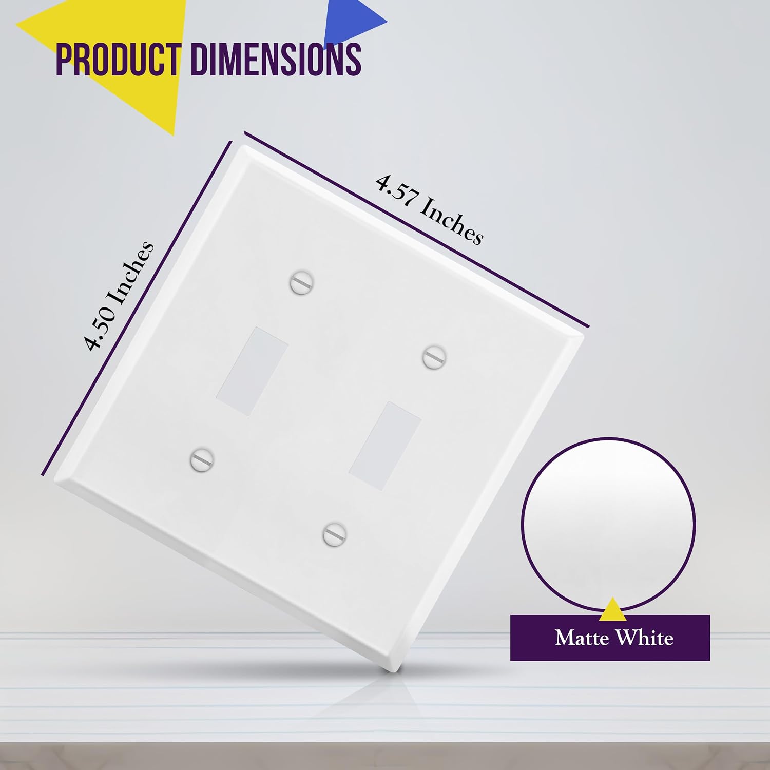 ENERLITES Double Toggle Light Switch Metal Cover Plate, 2-Gang White Matte image 2