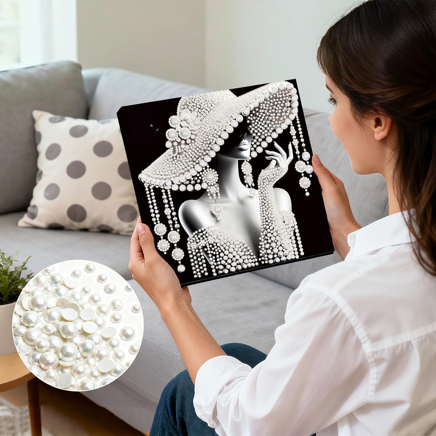 Pearl Diamond Art Painting Gem Art Kits, Hat Elegance Pattern Diamond Dots Paintings Picture Arts Craft 30x30cm with Frame for Adults Gift Home Decor