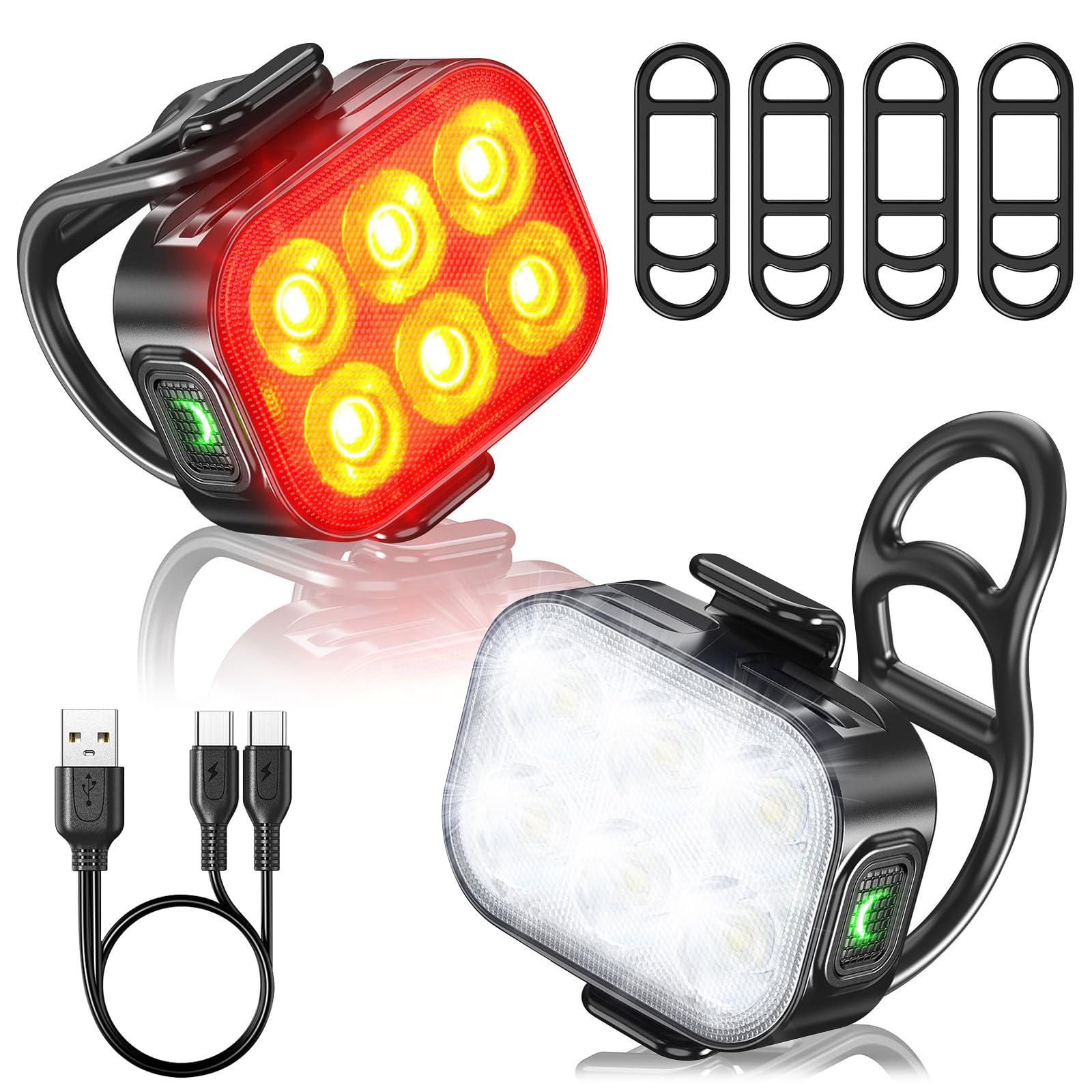 Bike Lights Set Super Bright, USB Rechargeable Bike Light, Waterproof Cycle Lights, Multiple Lighting Modes, Ultra Bright Bicycle Lights Front and Back for Night Riding, Camping, Road Safety