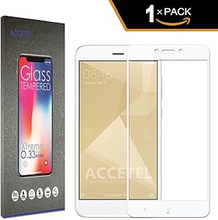 Xiaomi Redmi 4X Protector Cristal Templado Cobertura Completa - Accetel Protector de Pantalla Completa Full Screen Cover Vidrio Templado para Xiaomi Redmi 4X 5,0'' Pulgadas - Blanco