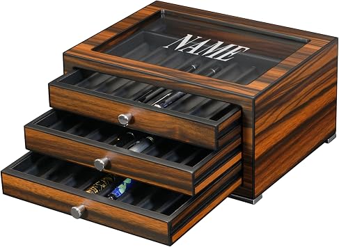 Customizable and Engravable Personalized 24-Slot Wooden Avid Pen Collector Box and Pen Organizer with Glass Window Brown - 24 Pen