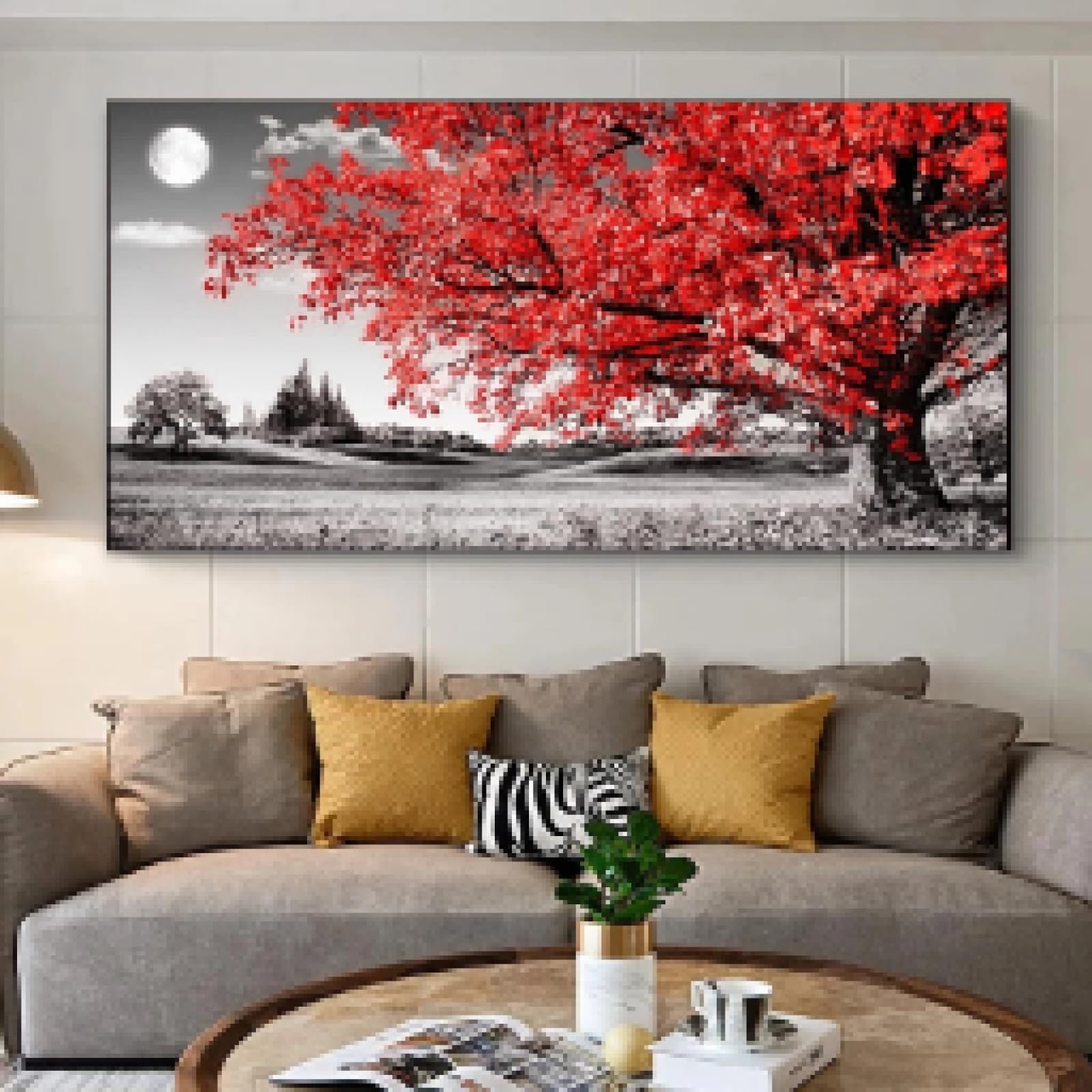 Toile lune arbre rouge décoration grand format pour mur vide - 8