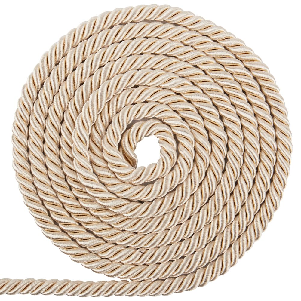 GORGECRAFT 20 Yards Cord Rope 8mm/0.31" Polyester Twist Lip Twine Decorative Braided Cording Thread String Ribbon for Home Decor Curtain Tieback Upholstery Honor Cord Sewing Crafting Beige