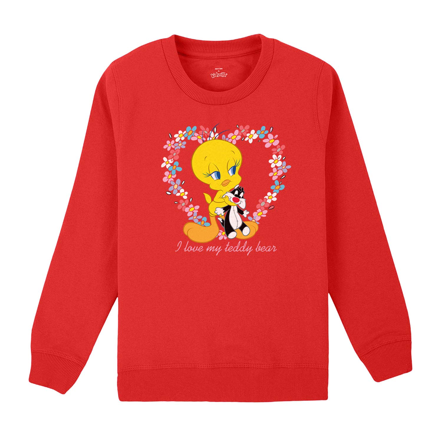 Kidsville Looney Tunes Printed Regular Fit Red Poly Cotton Girl's Sweatshirt