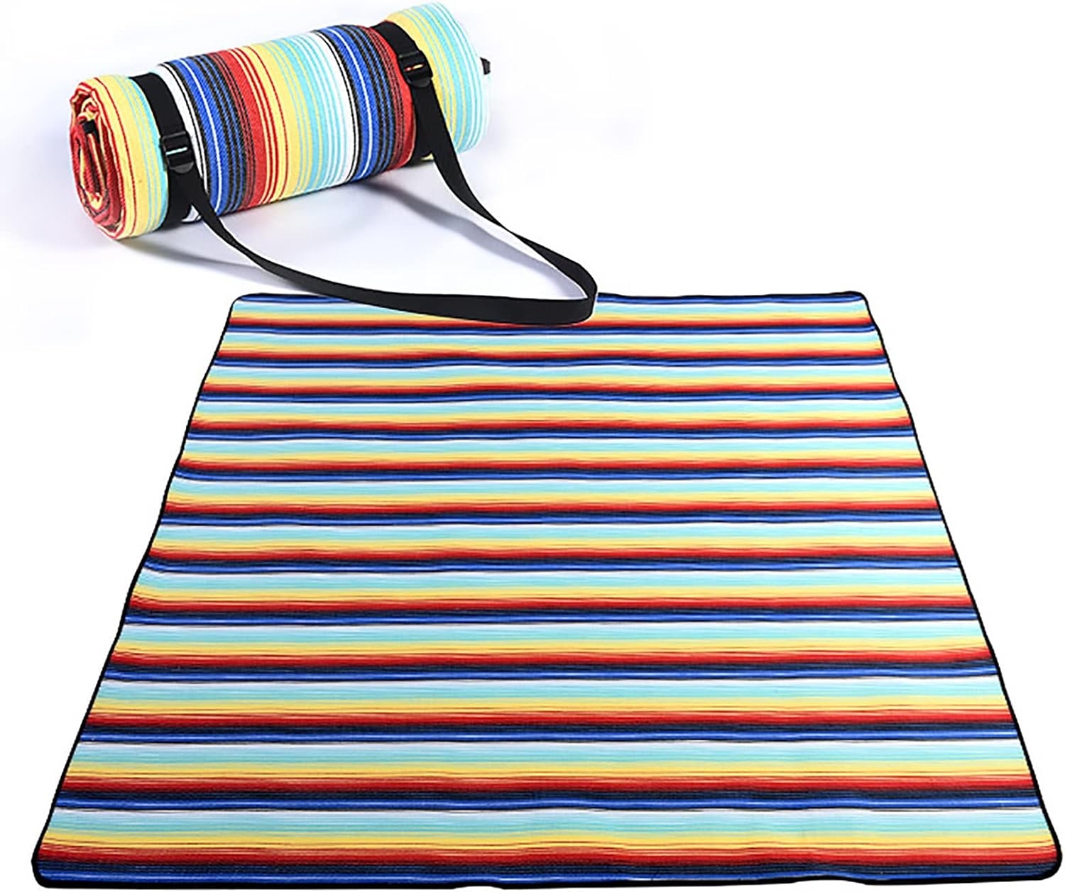 Picnic Blanket,Foldable Portable Waterproof Backing Outdoor Blanket with Carry Strap,for Travel Camping Beach Lawn Park-Rainbow Stripes 300x300cm(118x118inch)
