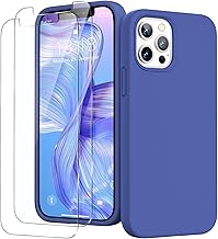 GOODVISH 3 in 1 Silicone Case for iPhone 12 & iPhone 12 Pro 6.1 Inch with 2 Pieces of Screen Protector, Liquid Silicone Mobile Phone Case with Soft Microfiber Shockproof, Porcelain Blue