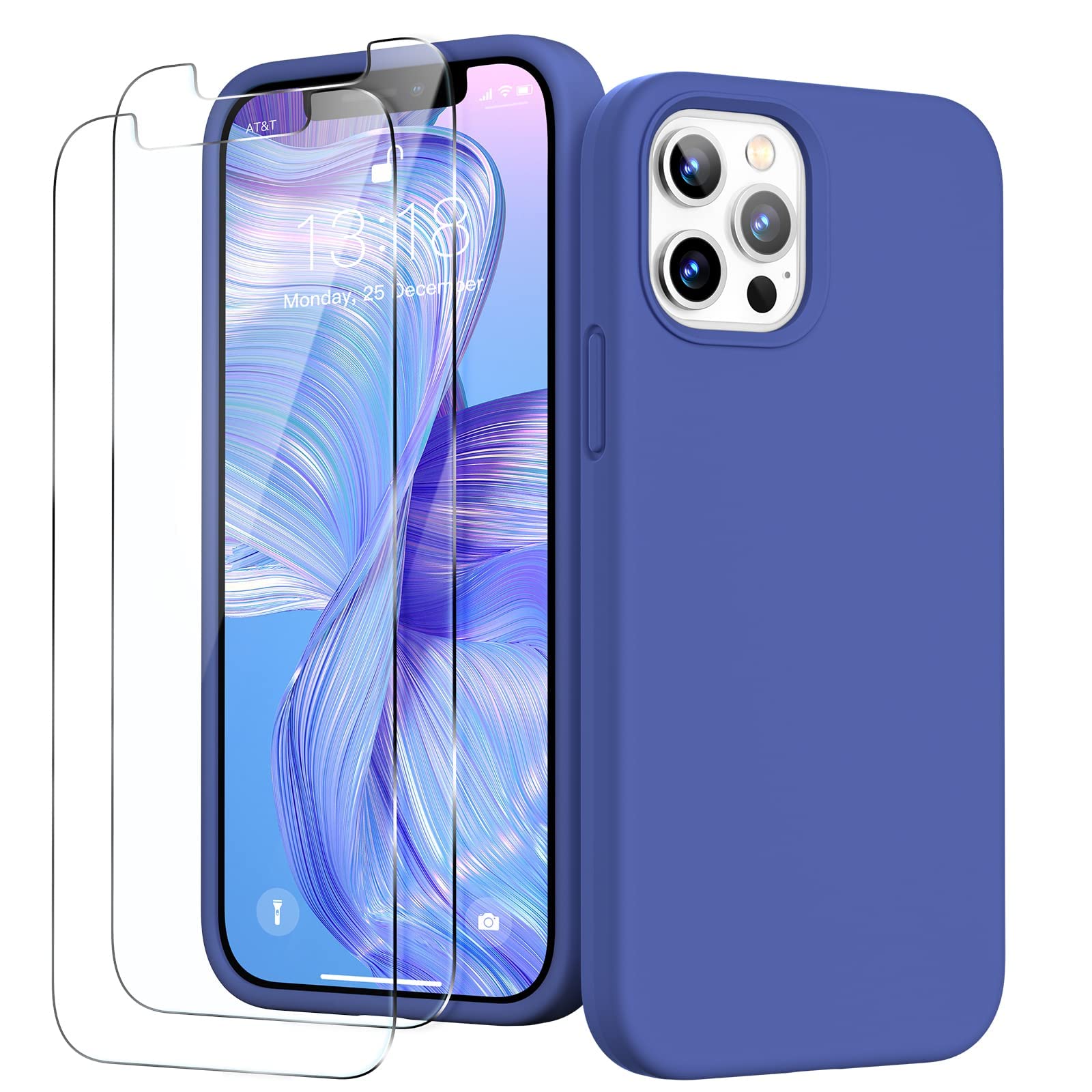 GOODVISH für iPhone 12 Hülle für iPhone 12 Pro Hülle Silikon, Surfblau | mit 2 Stück Schutzfolie, Rundumschutz Handyhülle mit Weichem Mikrofaser Innenfutter Stoßfestes Schutzhülle für 12 6.1"