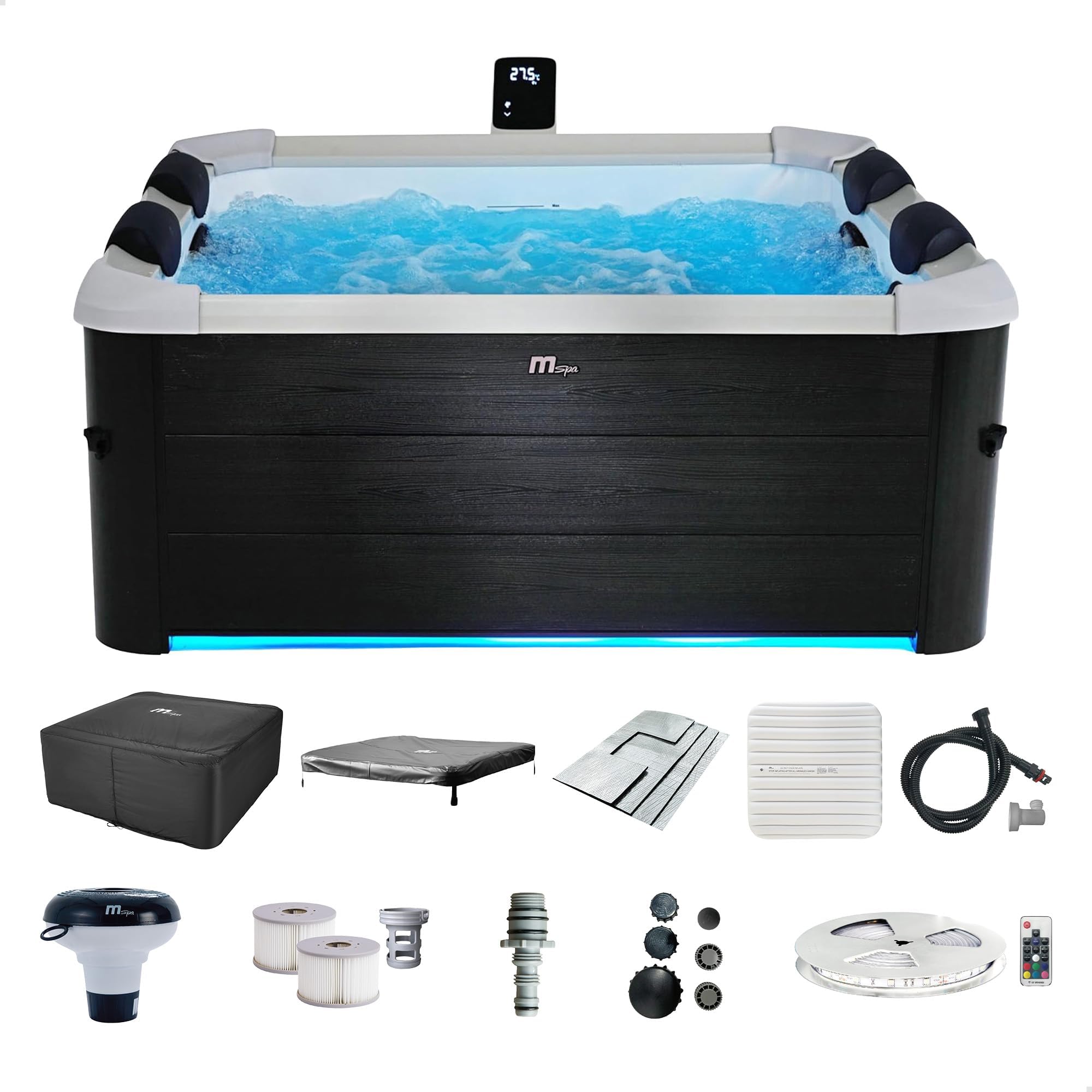 MSpa Square Hydro Jets Bubble Spa with Hard Exterior & Soft Lining Interior