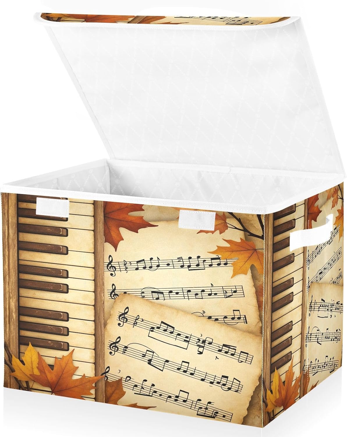 Autumn Leaves Piano Sheet Music Storage Bins with Lids Foldable Storage Basket with Handles Collapsible Large Fabric Organizer Containers for Clothes Shelves Closet Office Home