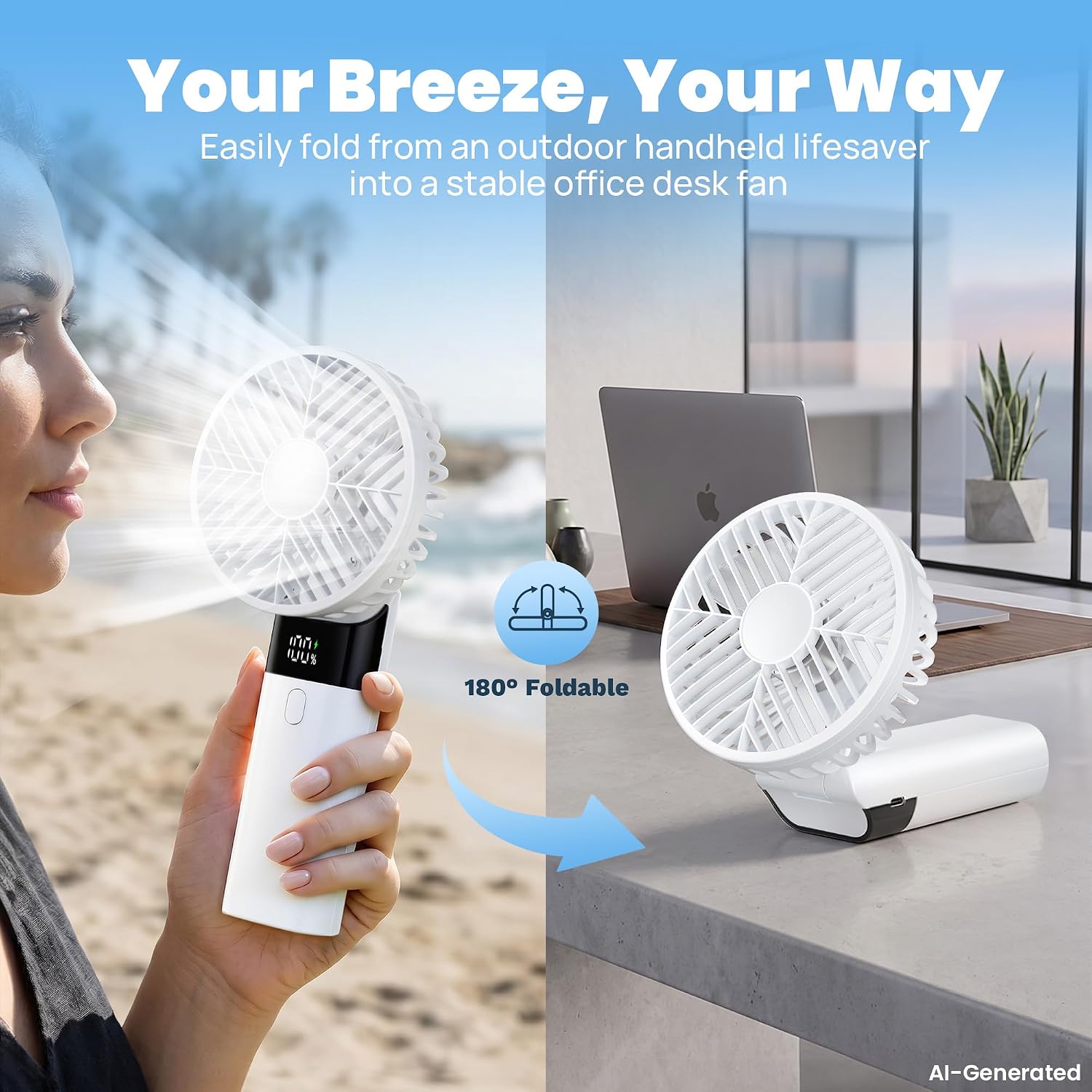 HAWANA Handheld Fan Rechargeable, Portable Mini Fan with 3000mAh Battery, Up to 10H Runtime, 180° Foldable Personal Fan, USB Travel Fan for Pocket, Office, Bedroom, Camping