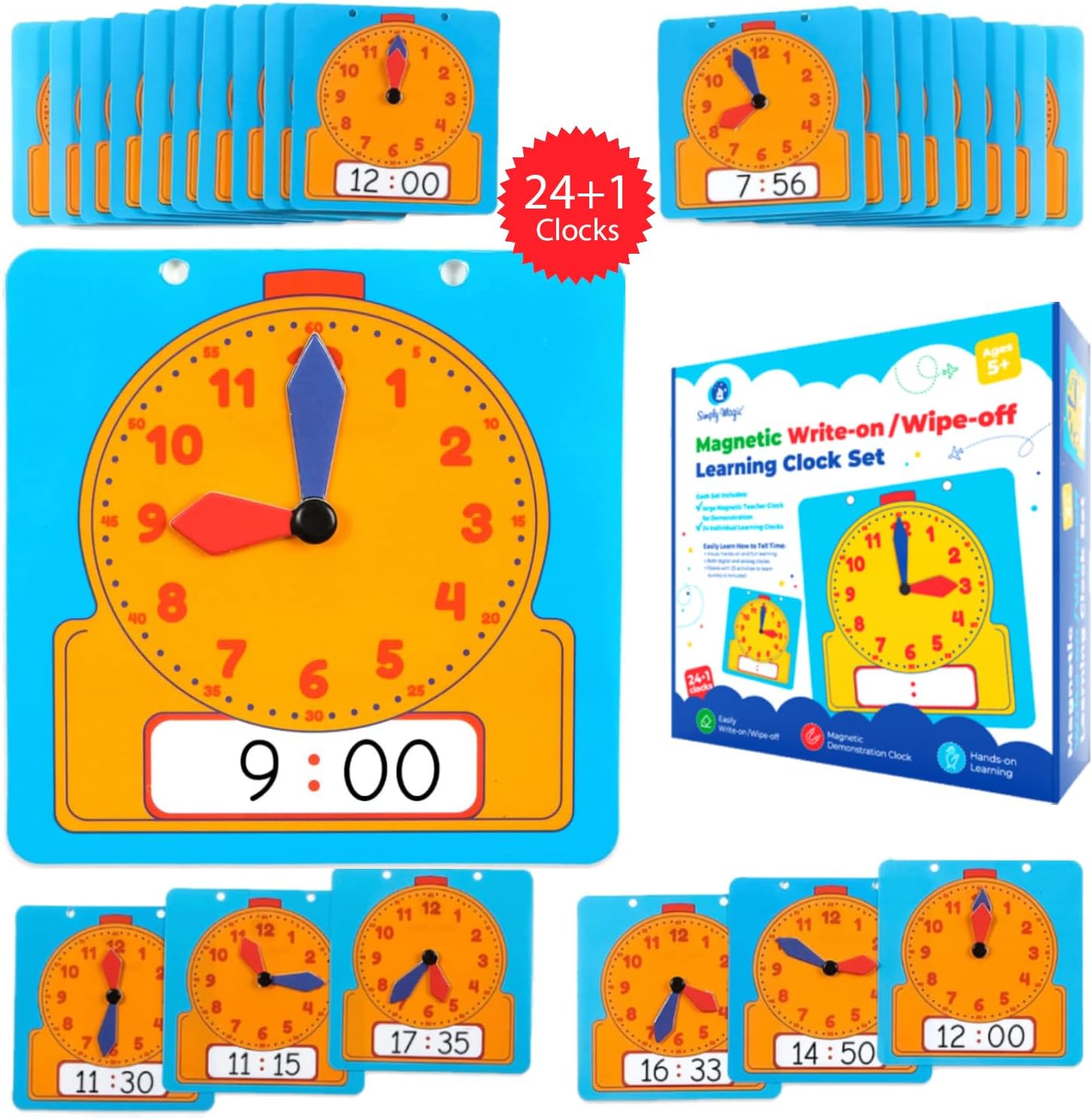 Simply Magic 24+1 Learning Clock Set - Interactive Teaching Clocks for Kids to Tell Time