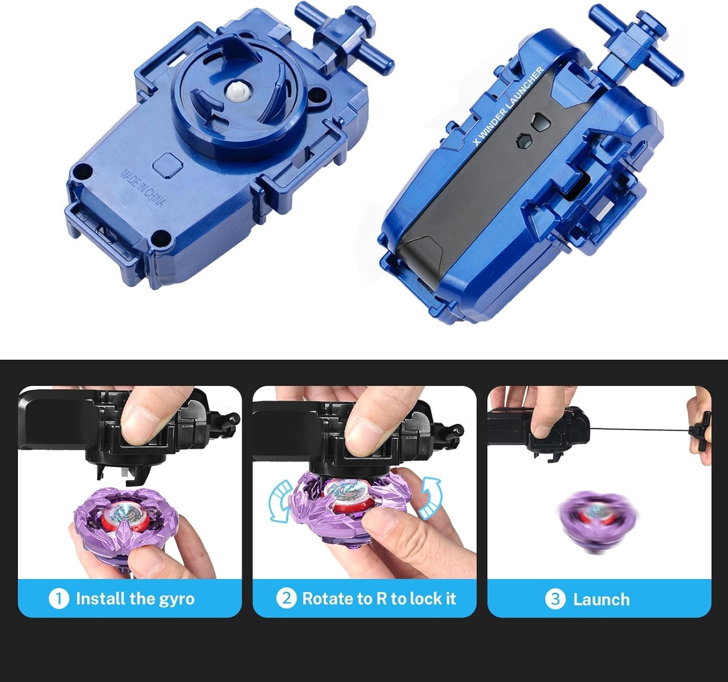 DEZAWRTY Gyro X Set including Right Spinning Top and X String Launcher, Defense Type Starter Pack, Great Toy Gift for Boy Kid 6+ - Image 3