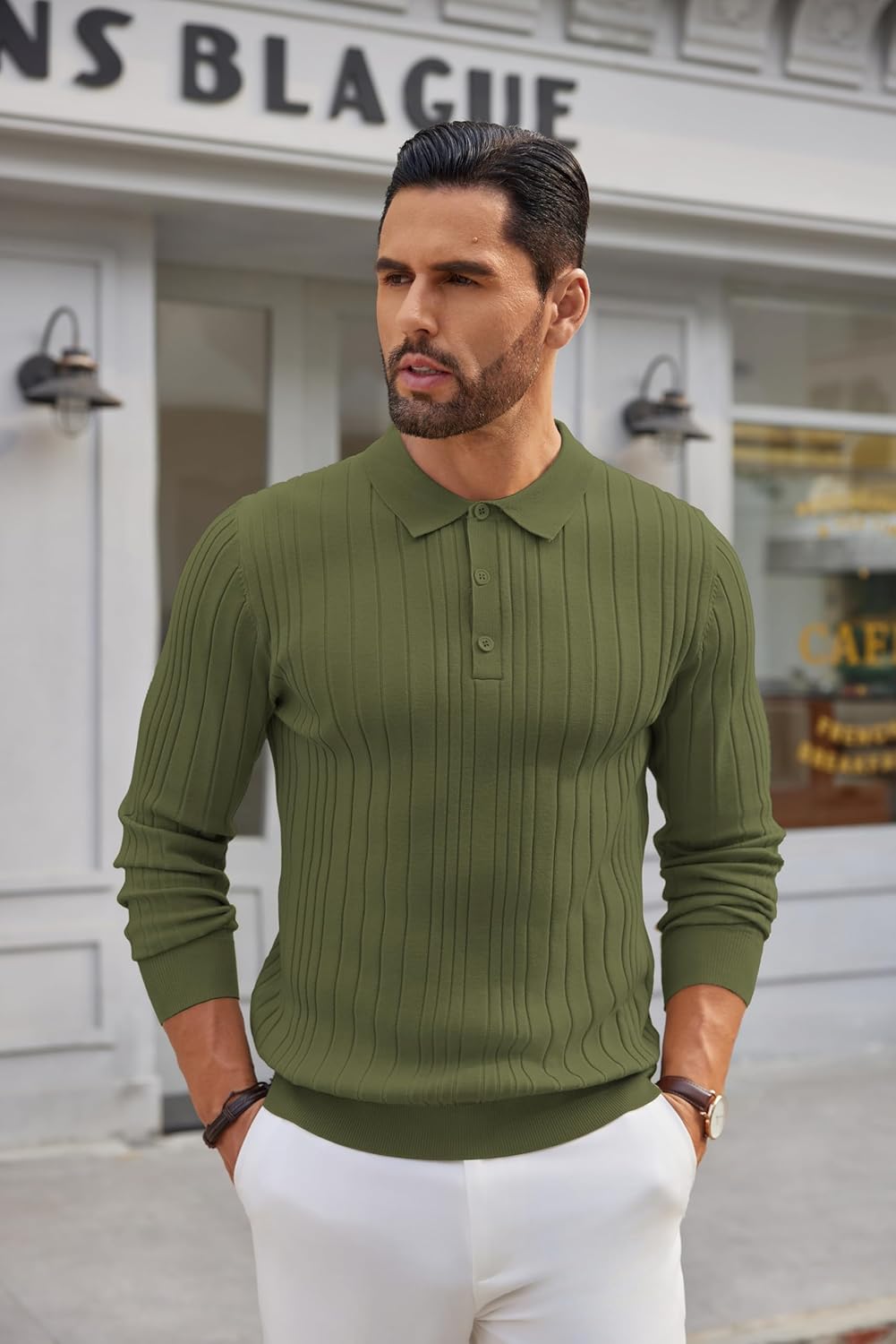 COOFANDY Men's Knit Polo Shirts Long Sleeve Casual Button Down Ribbed Polo Shirt Fashion Golf Shirts - Image 2