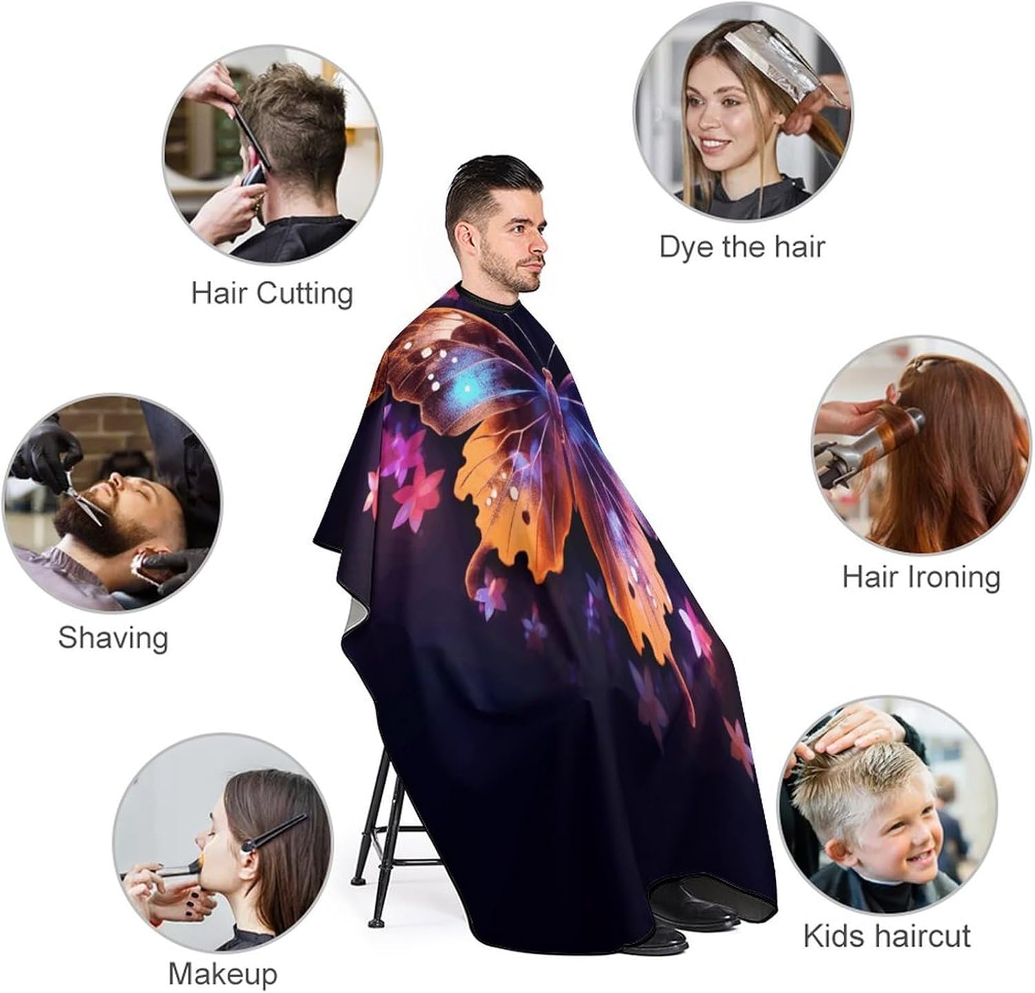 Butterfly Apron for Women Men,Barber Cape with Adjustable Snap Closure,Hair Cutting Cape,66.9 X 56.7 Inches for Hair Dye, Comb-out, Styling, Shampoo