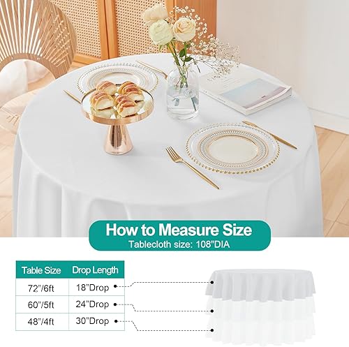 Miniatura 2 de EMART Mantel redondo (6 unidades) de poliéster circular blanco de 108 pulgadas para decoración de bodas, fiestas de cumpleaños, banquetes y eventos