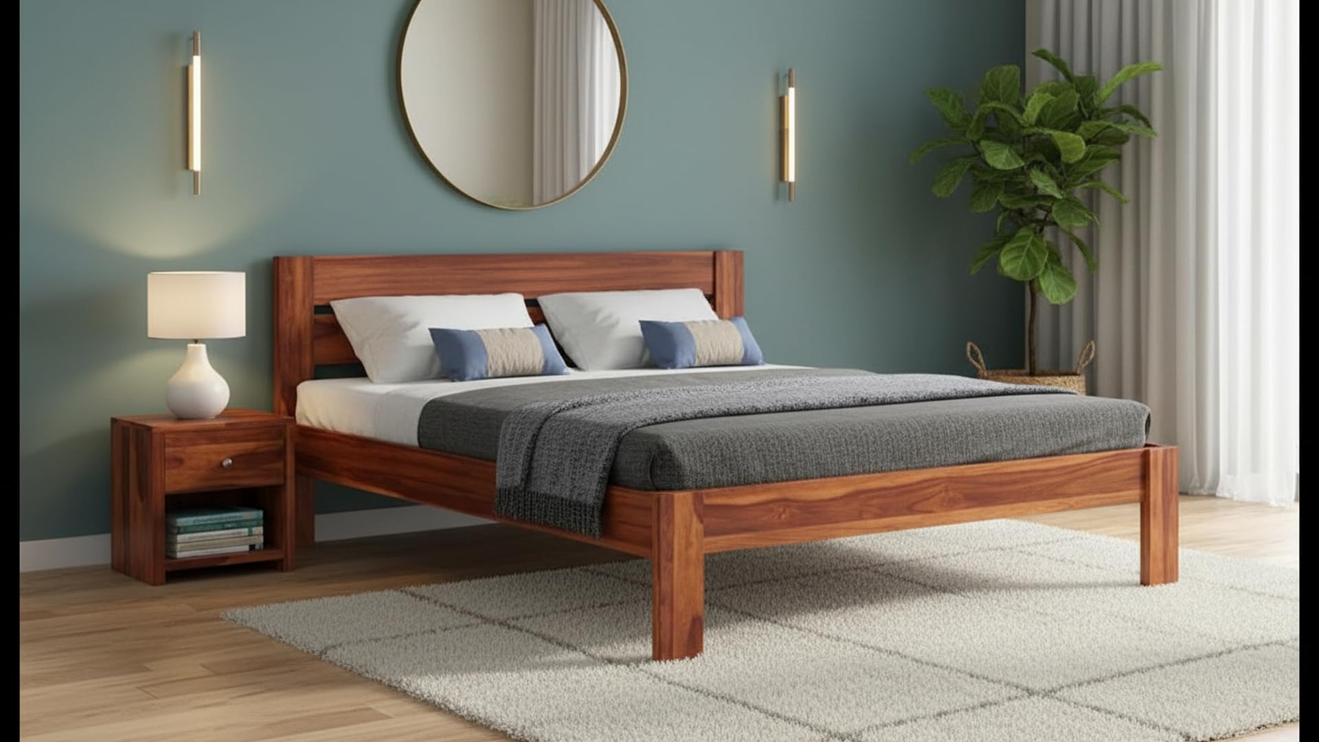 RJ ART Solid Sheesham Wood Queen Size Bed Without Storage | Wooden Double Bed Cot Palang for Bedroom Living Room Home and Hotels | Honey Finish, Mattress Size: 78 X 60 in