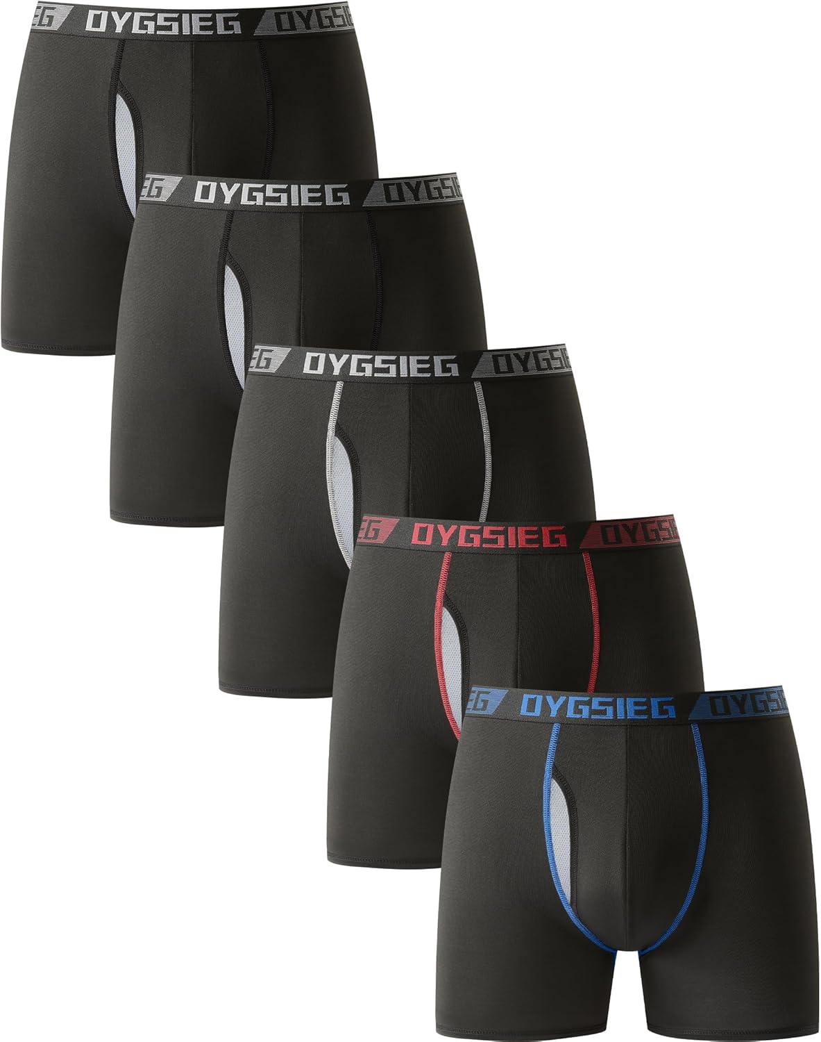 OYGSieg Men's Boxer Briefs,Fly with Built-in Total Support Pouch Moisture-Wicking Odor Control Cool Underwear for Men 5-Pack