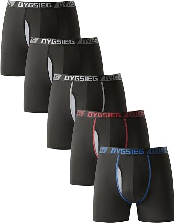 OYGSieg Mens Boxer Briefs,Fly with Built-in Total Support Pouch Moisture-Wicking Odor Control Cool Underwear for Men 5-Pack
