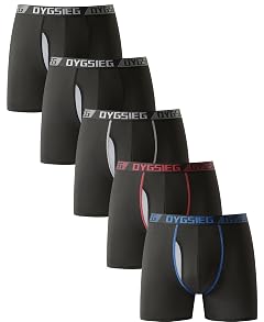 OYGSieg Mens Boxer Briefs Fly with Built-in Total Support Pouch Moisture-Wicking Odor Control Cool Underwear for Men 5-Pack