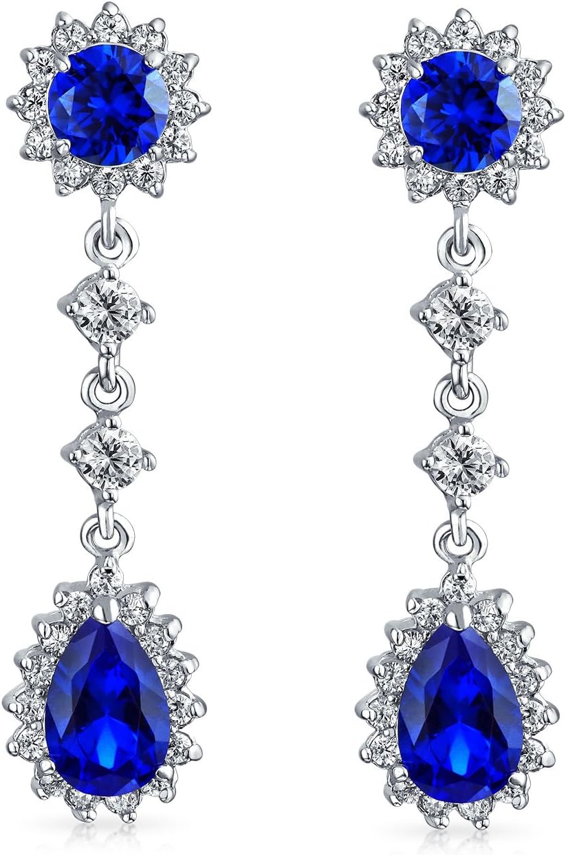 Vintage Style Bridal Simulated Gemstone Statement Pave Crown Halo Cubic Zirconia AAA CZ Long Dangling Oval Teardrop Chandelier Clip On Earrings For Women Non-Pierced
