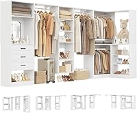 Unikito 131" Modular Corner Closet Organizer with Mirror, Drawers, Rods & Shelves - Freestanding White Wood Wardrobe System
