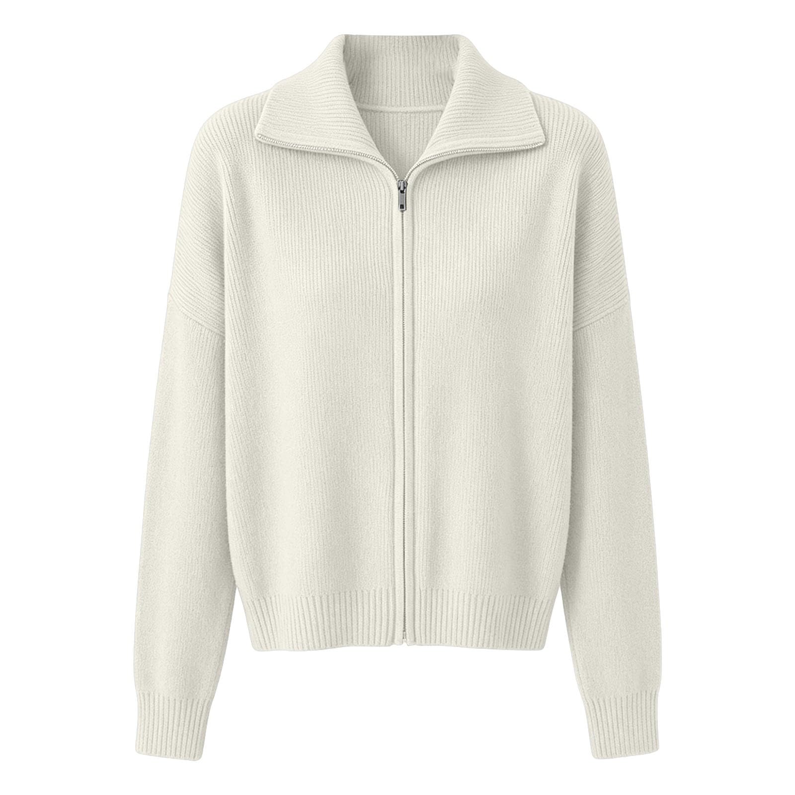 Generico Damen-Strickjacke mit Reißverschluss, Stehkragen, lange Ärmel | Einfarbig Gestrickte Jacke Kleidung Frühling Herbst Casual Style Pullover Elegant Bequeme Passform
