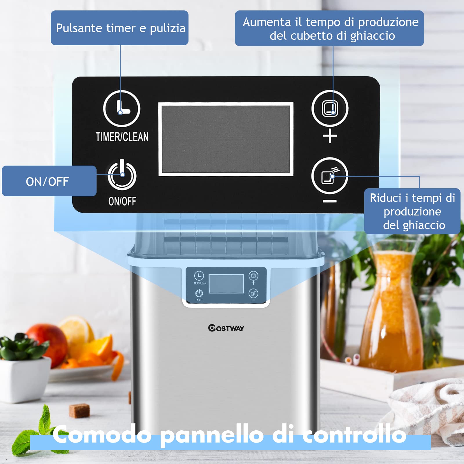 COSTWAY Macchina del Ghiaccio, Macchina del Ghiaccio Elettrica con Superficie Forata, con Cucchiaio Porzionatore, 18KG/24h, 3,2 L, Ideale per Casa e Ufficio