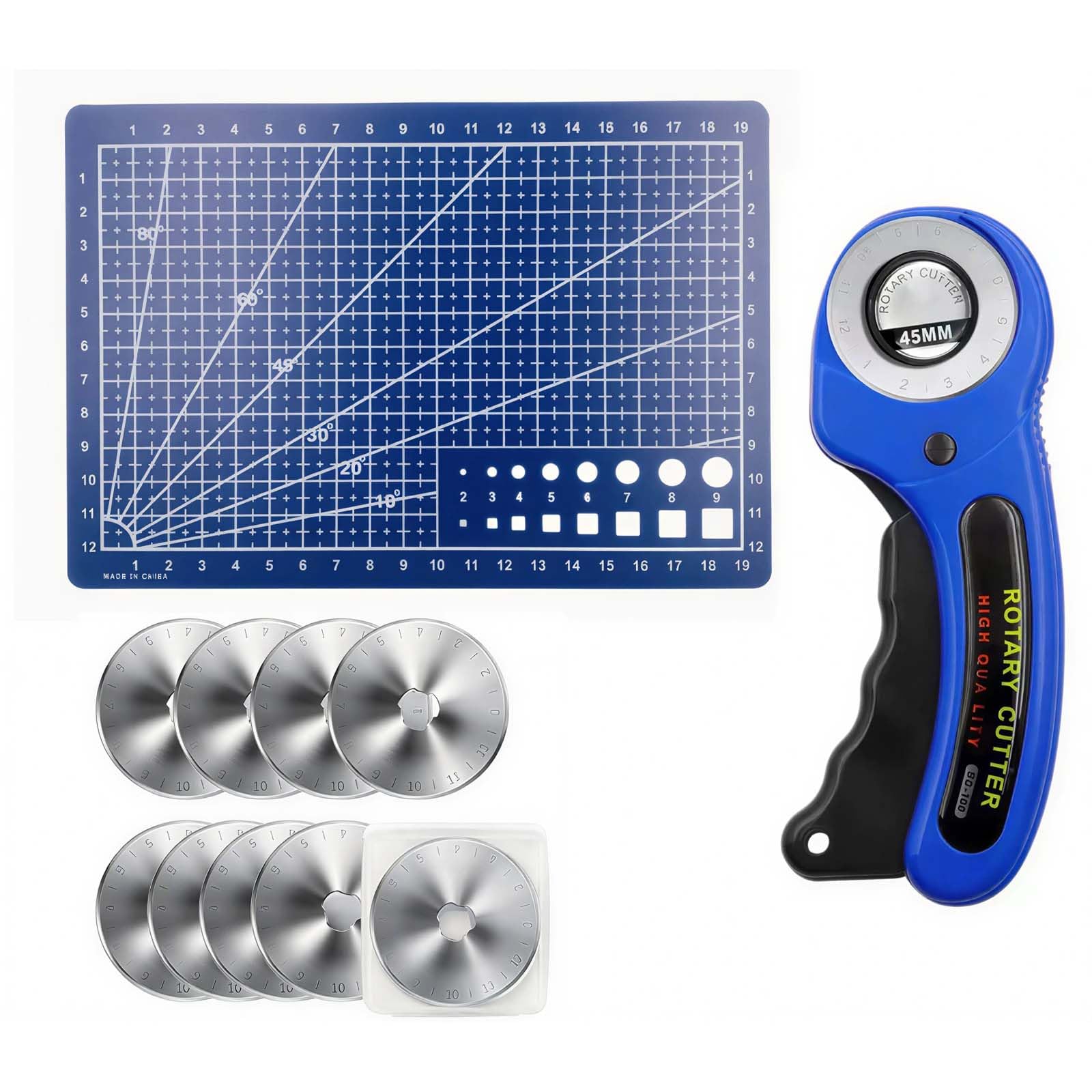 Blue Rotary Cutter Set, Sewing Accessories, Plastic Steel Fabric Cutter