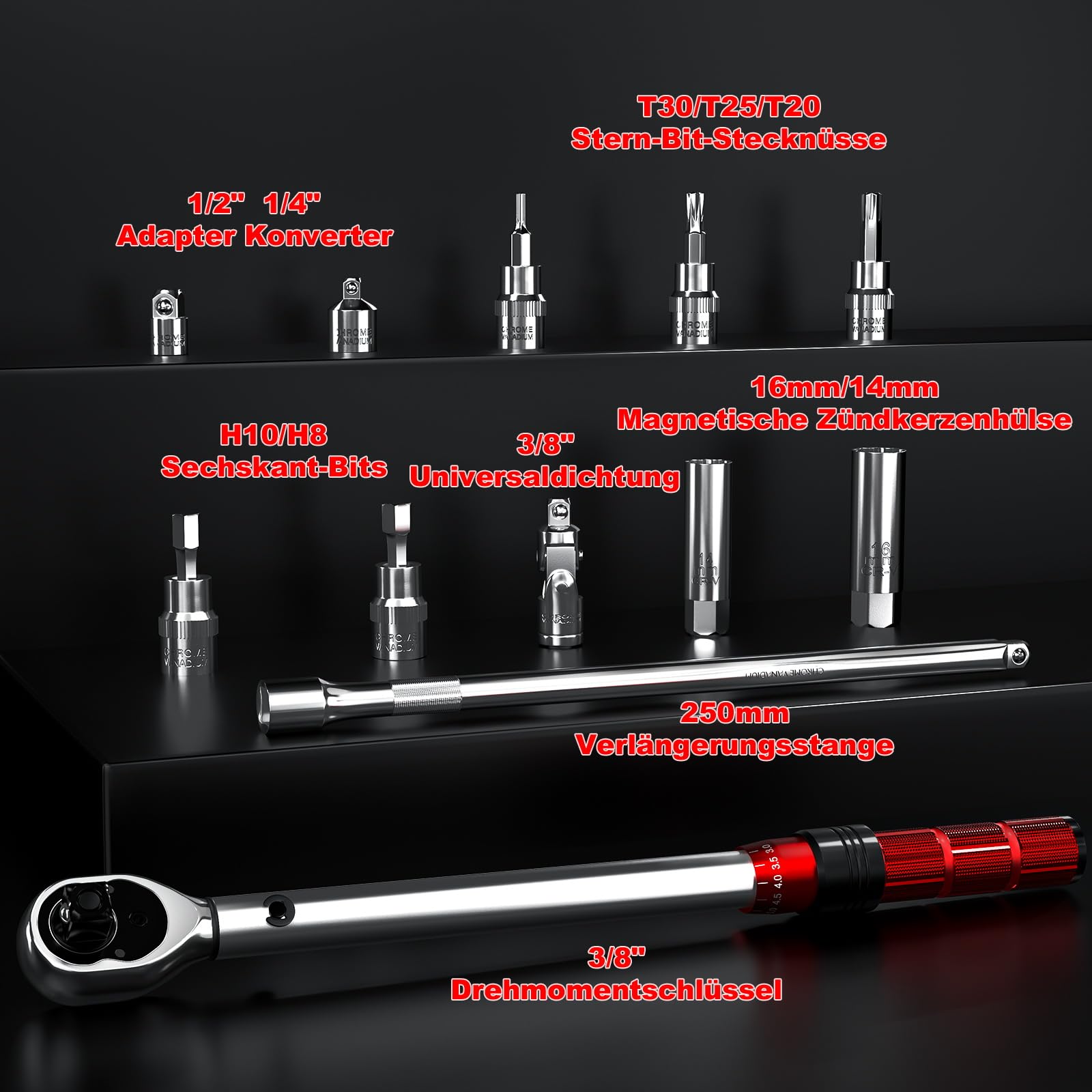 MOCINE 3/8 Drehmomentschlüssel 5er-Set, Drehmomentschlüssel 3/8, 5~60