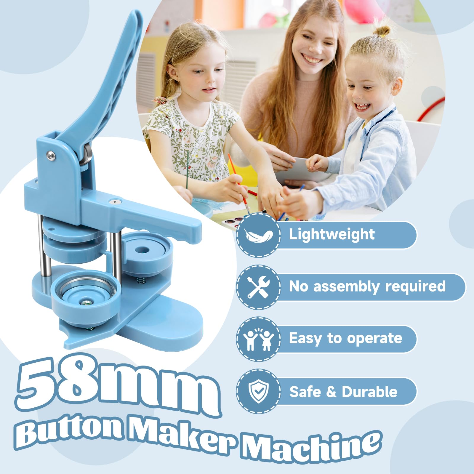 Buttonmaschine 58mm, Orifesio Button Maschine mit 100 Zubehör & Kreisschneider & Schneidematte, Buttons Selber Machen, Button Maker Machine 2,25 Zoll, DIY Pin Maker Machine Set, Badge Making Machine