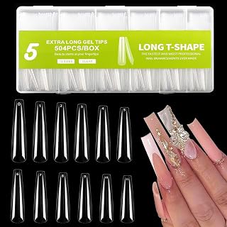 504 PCS Extra Long Coffin Nail Tips, Full Cover Coffin Press On Nails Clear Coffin Ballerina No C Curve Nail Tips, 3XL Long Ballerina Nail Tip Fake Acrylic Nails for Salons and DIY Nail Art 12 Sizes