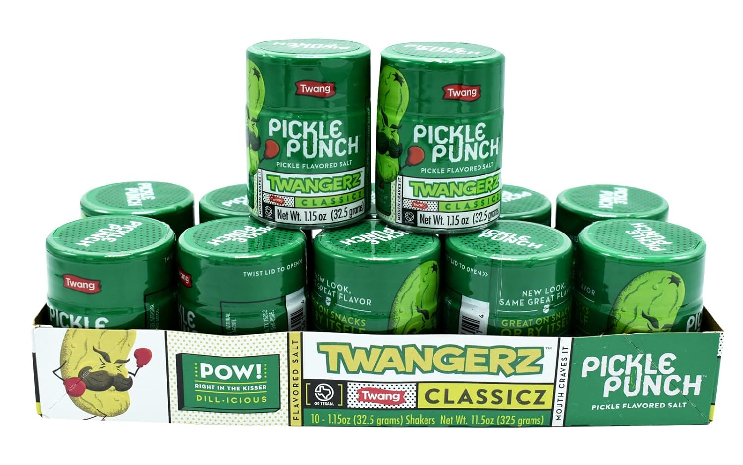 Twang Twangerz Flavored Salt Snack Topping - Lime, Lemon Lime, Chili Lime & Dill Pickle (Dill Pickle, 12 Pack)