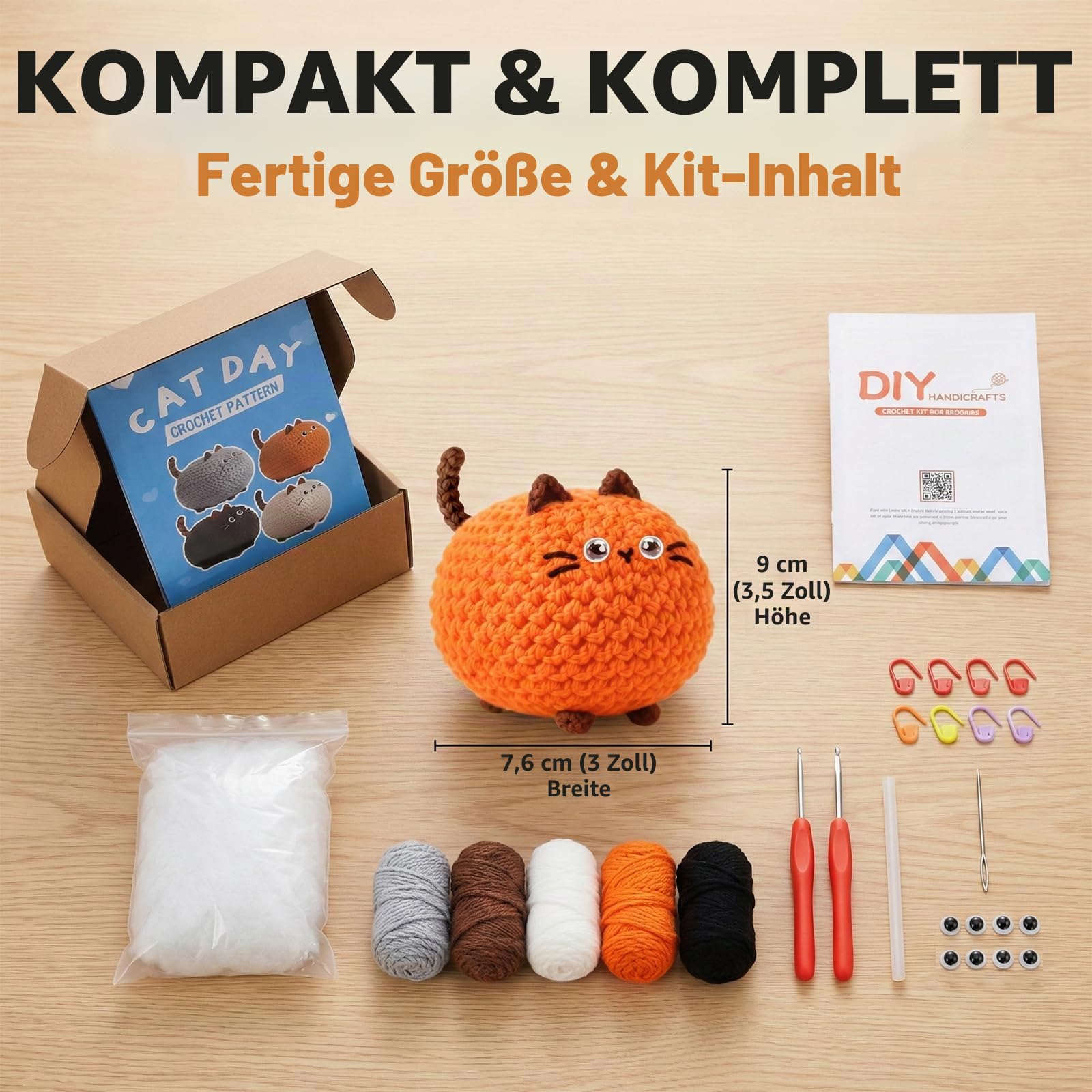 Häkelset Für Anfänger, 4 Stück Crochet Set Amigurumi Katze, Häkelset Stricken Für Anfänger Set Mit Video Anleitung