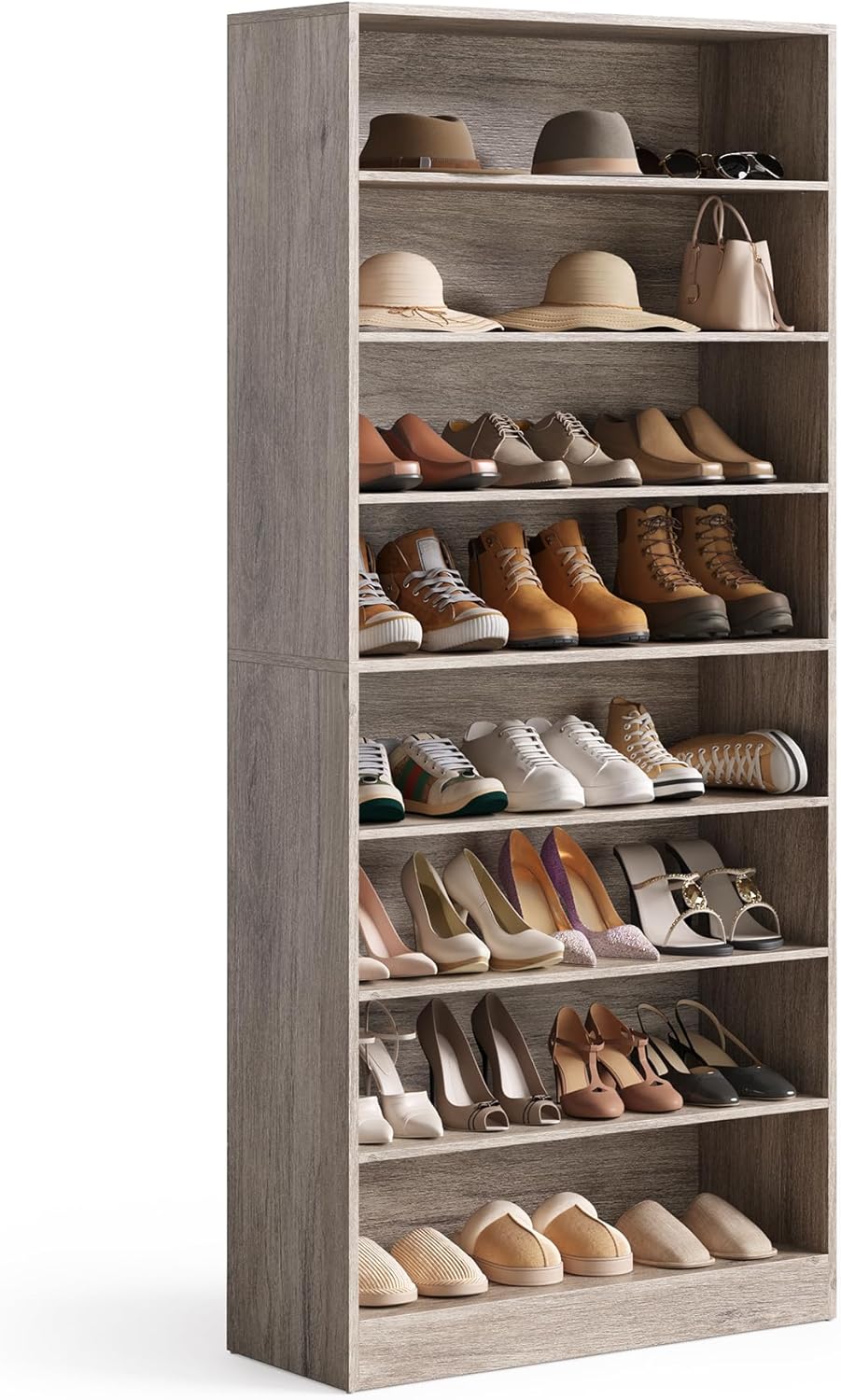 LITTLE TREE 9-Tier Shoe Cabinet, 32 Pairs Wooden Shoes Cabinet with Adjustable Shelves for Entryway, 70.9" Tall Shoe Cabinet, Freestanding Modern Shoe Organizer for Living Room Bedroom, Light Grey