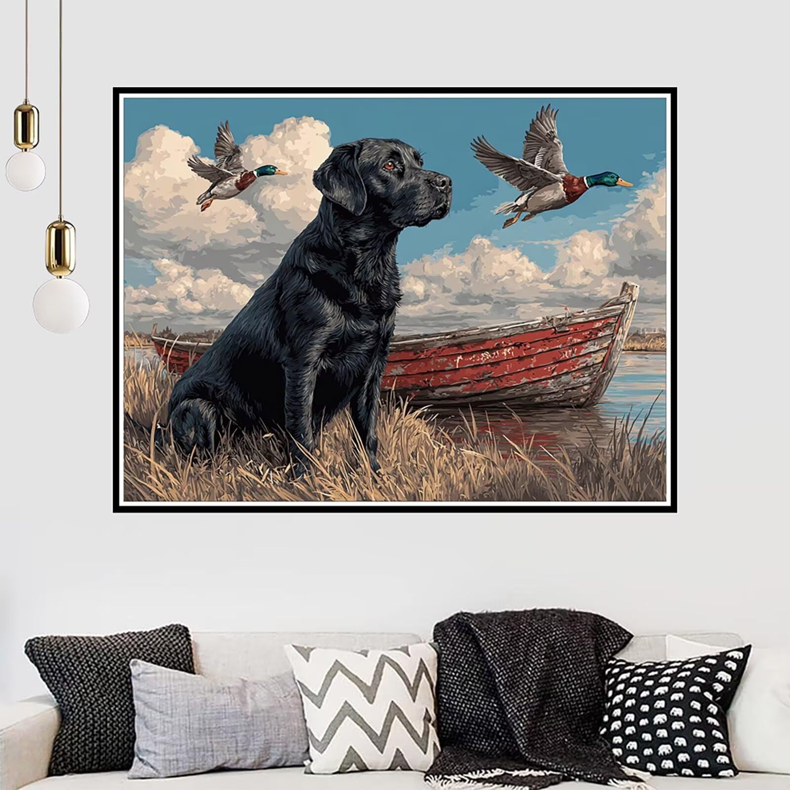 Diament Malarstwo Pies, Diament Malarstwo Kaczka Diament Malarstwo Dorosły Duży Format 130 x 100 cm, 5D DIY Diamentowy Haft Ścieg krzyżykowy Kreatywny wypoczynek Dorośli do dekoracji domu -zjn250118M