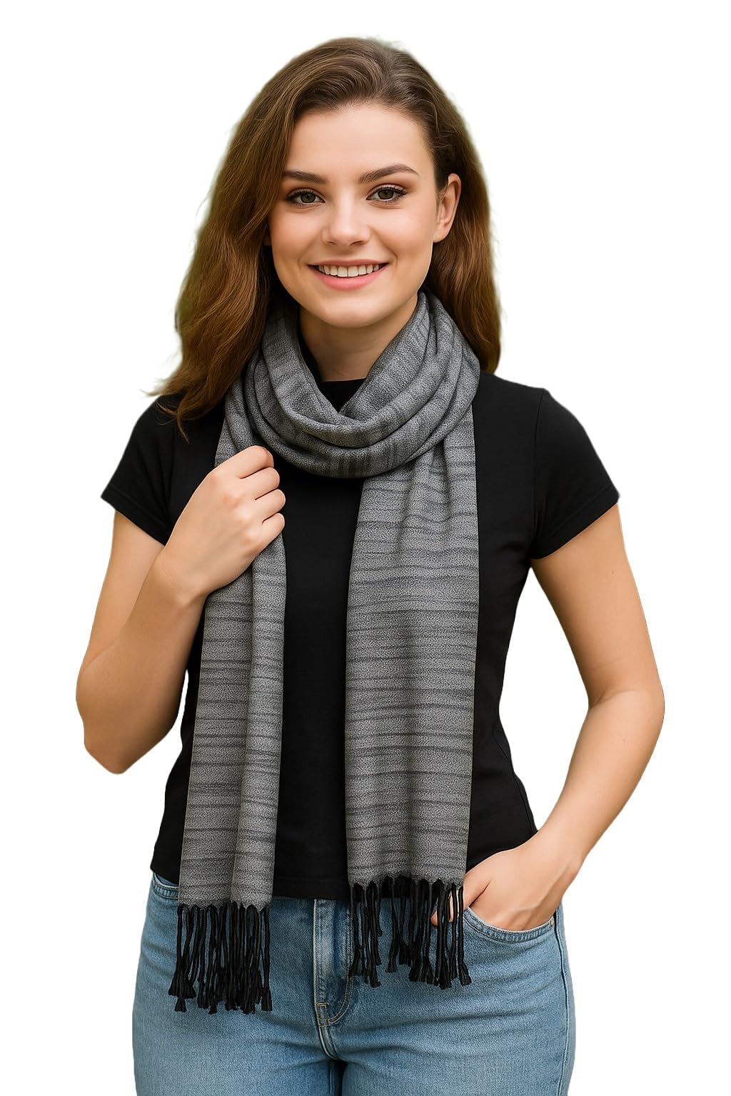 Female Stole/Scarf For Girl/Ladies Colour- Grey Soft Viscose Cotton Blend Ethnic Pattern Solid Scarves Pack Of 1 ST-32