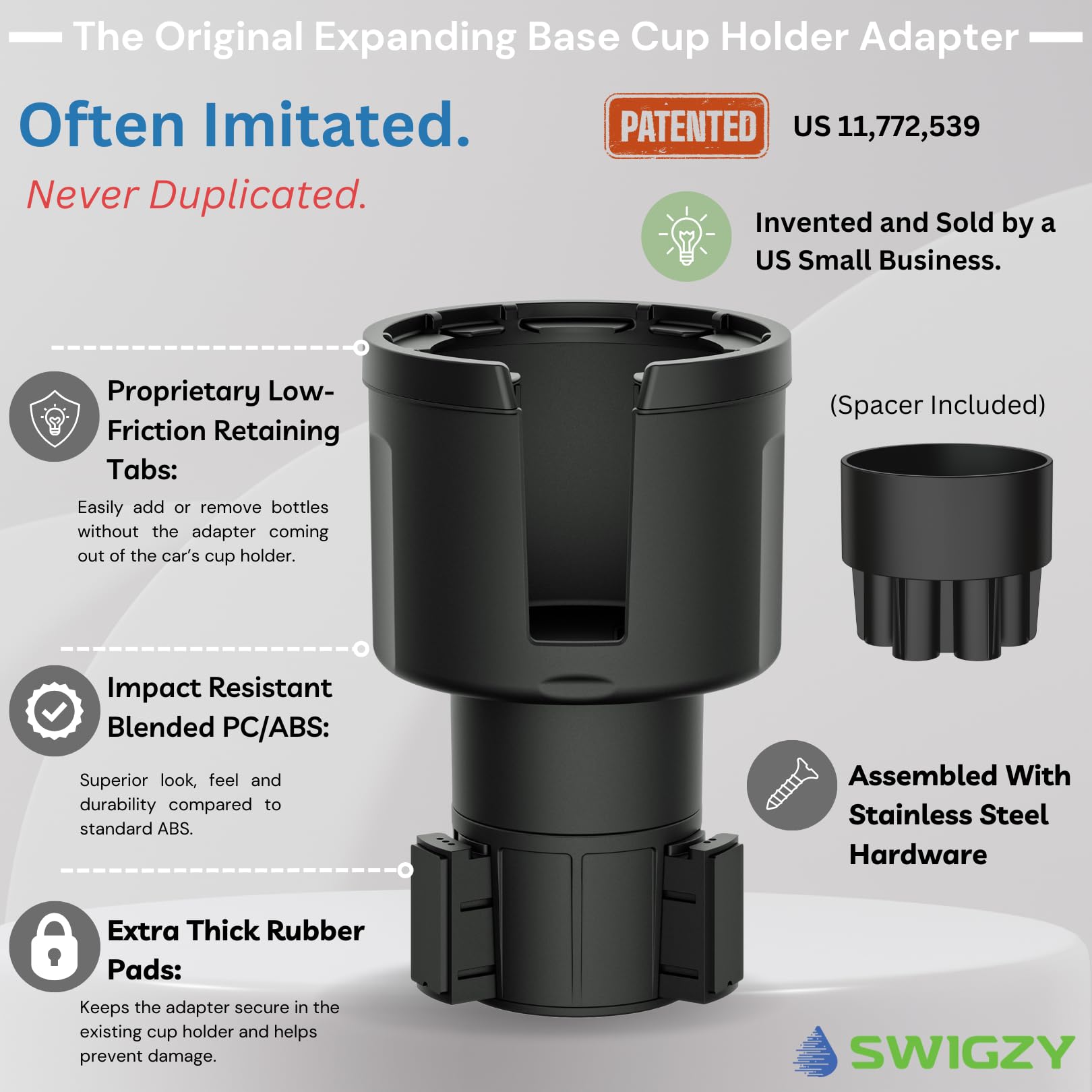 Swigzy Adaptador expansor para portavasos de Coche (versión de Base Larga) – Se Adapta a Botellas Hydro Flask, Yeti, Nalgene, Grandes de 32/40 onzas y Bebidas Grandes