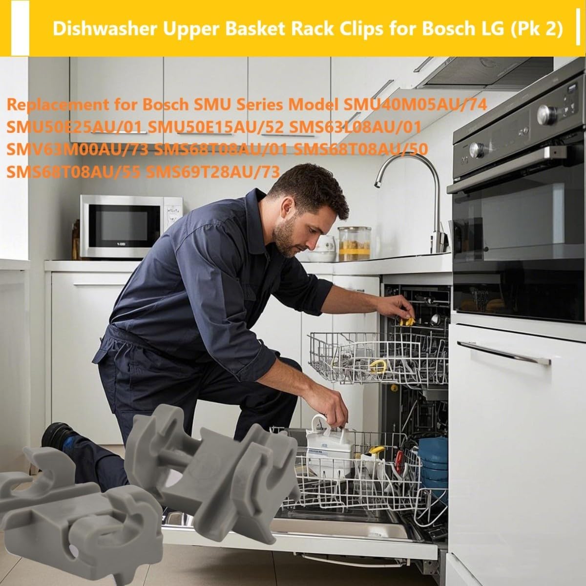 Person installing a dishwasher tine row clip in an upper basket