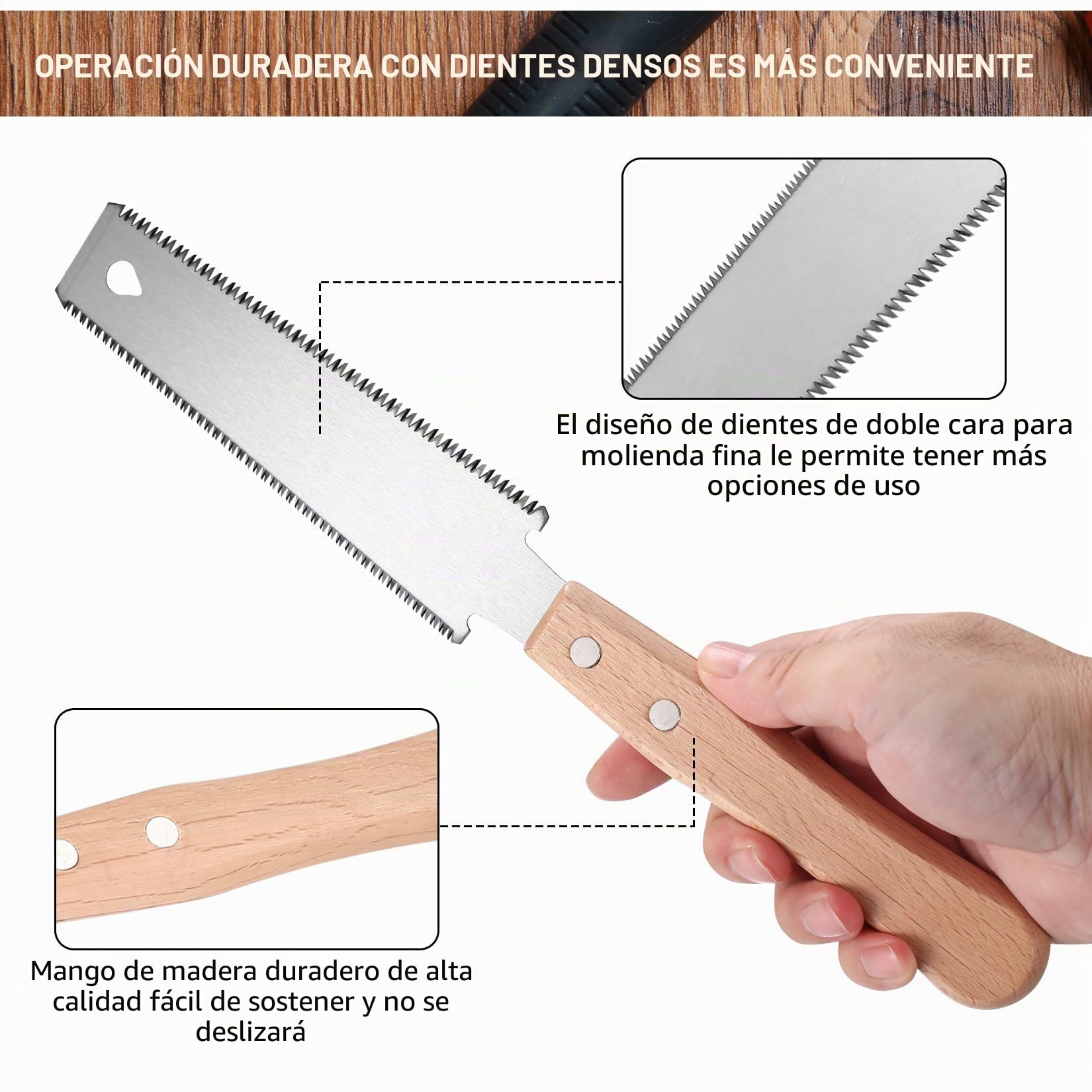Sierra Japonesa de Mano, Sierra de Madera de Precisión, Mini Sierra Manual, Sierras de Tracción Doble Filo, Herramienta de Carpintería Versátil para Cortes Finos y Rápidos