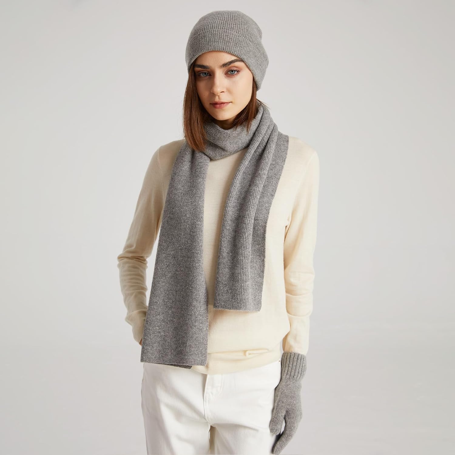 GreenMount Womens Cashmere Hat Gloves Scarf Set Warm Soft Cashmere Beanie Scarf Set Thanksgiving for Women - Image 3