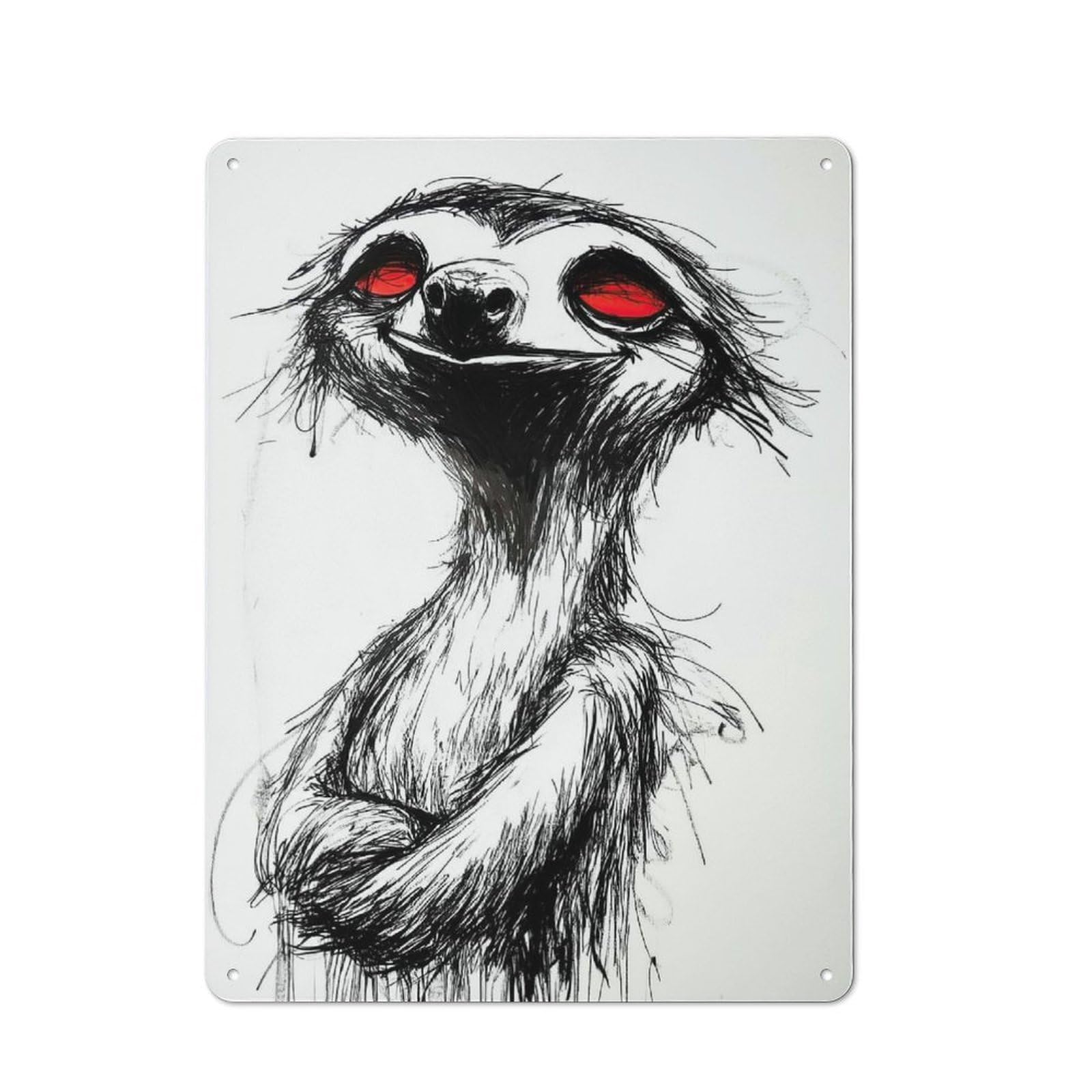 Junmoney Style-21 Tin Wall Plaque 40X30cm With Smiling Sloth Illustration For Home Bar Wall, New-Space Wall Decor For Hosts Who Enjoy Retro Interiors