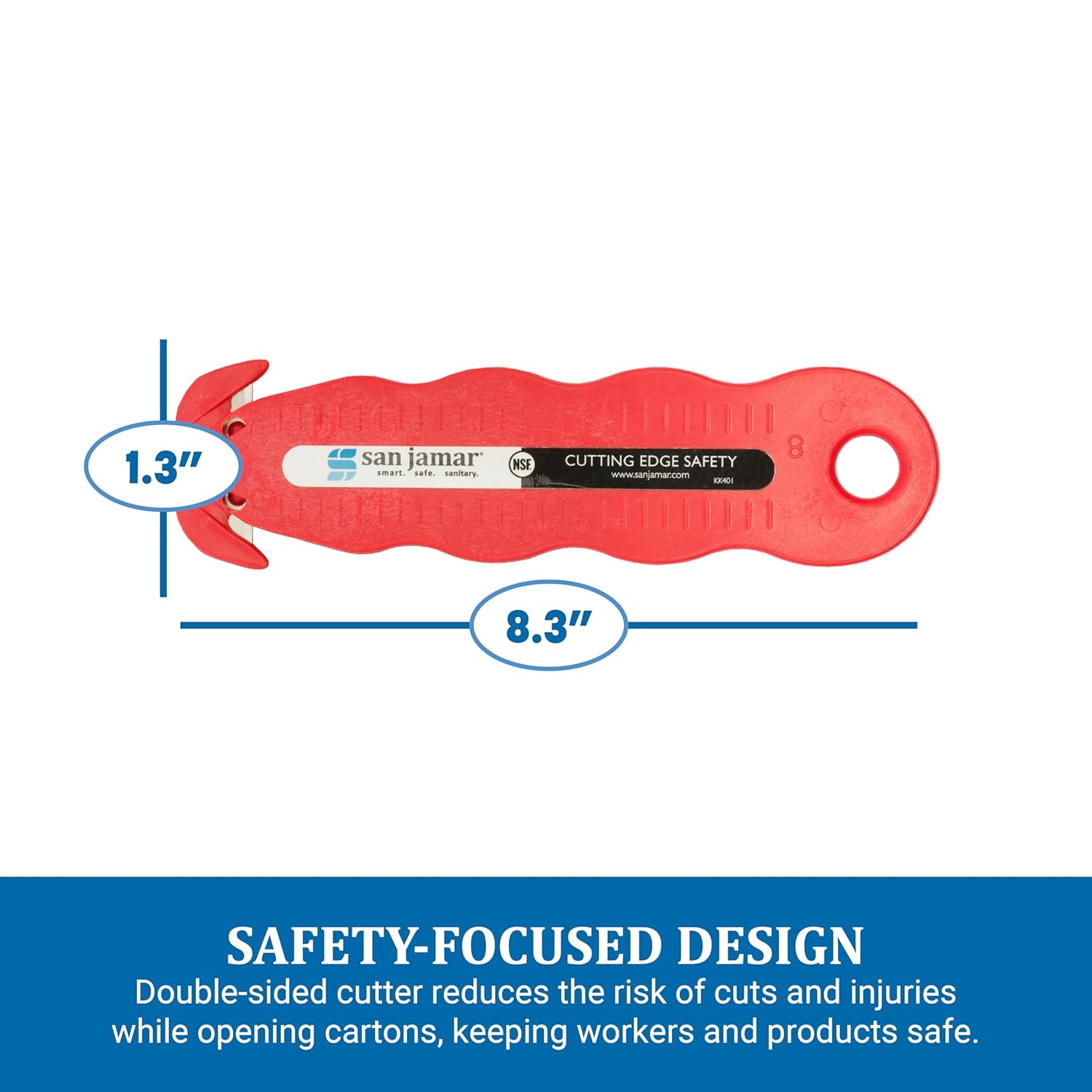 San Jamar Klever Kutter Safety Cutter, 3 Razor Blades, 1" Blade, 4" Plastic Handle, Red
