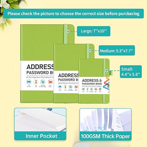 Miniatura 8 de Libreta de direcciones, libro de direcciones y contraseñas con pestañas alfabéticas, organizador de direcciones de tapa dura con bolsillo, páginas