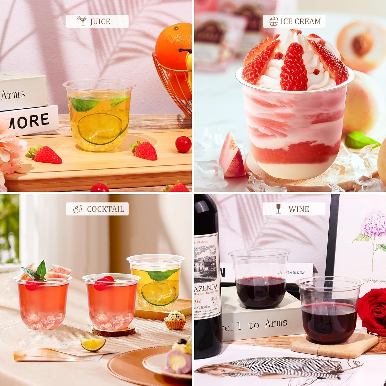 KesaPlan 100 Pcs 12oz Plastic Clear Cups, Disposable Wine Cocktail Glasses — Amazon image 4