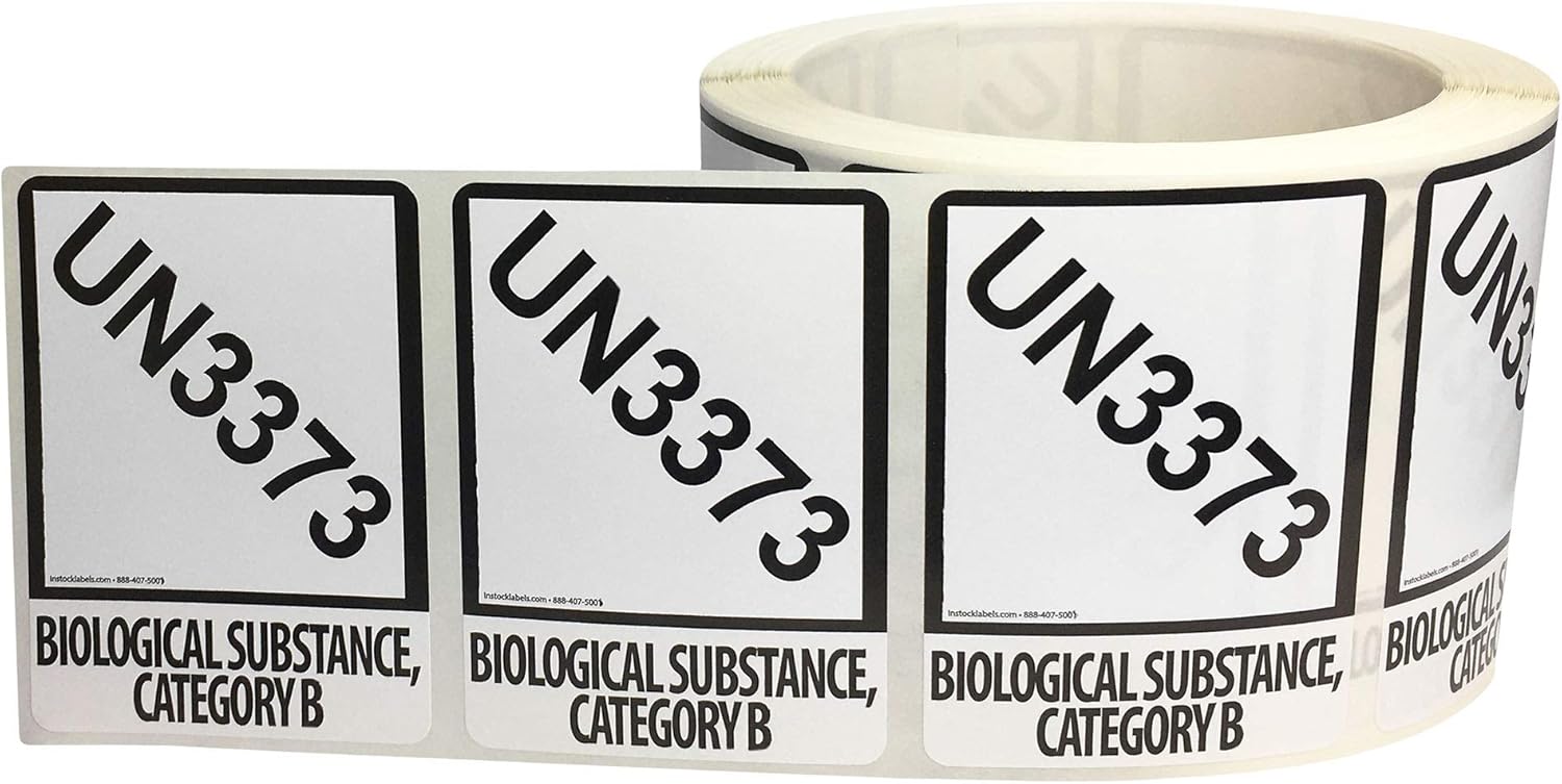 Small UN3373 Labels for Biological Substance Category B 2 x 2.75 Inch 500 Total Labels