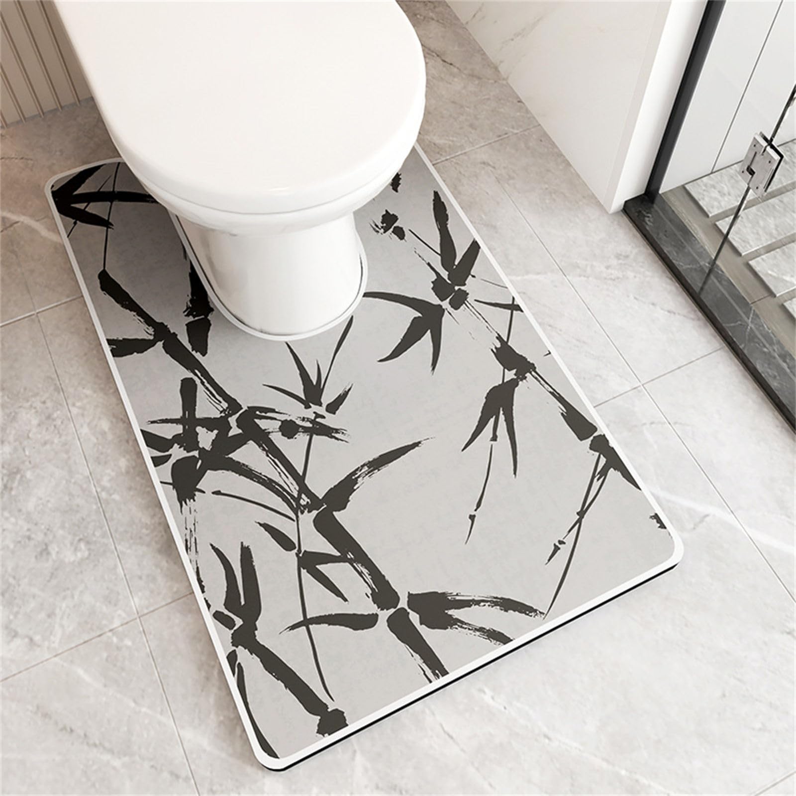 Highdi Toilet Mat U Shape, Diatomite Bath Mat U Shape Absorbent Quick Dry Non Slip U Shaped Toilet Floor Mat Toilet Rug WC Toilet Mat Washable Easy to Clean for Bedroom (Black Bamboo,55x90cm)