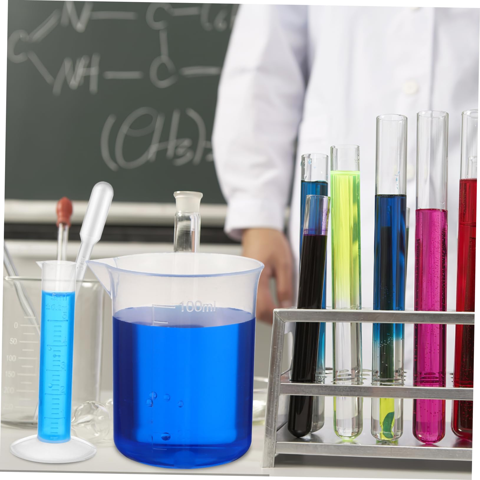 3 Set Set Di Becher Di Cilindri Di Misurazione in Plastica Misurini Bicchieri e Provette Bacher Del Tubo Di Prova Di Pallone Miscelazione Cilindro Graduato Boccette Riutilizzabile